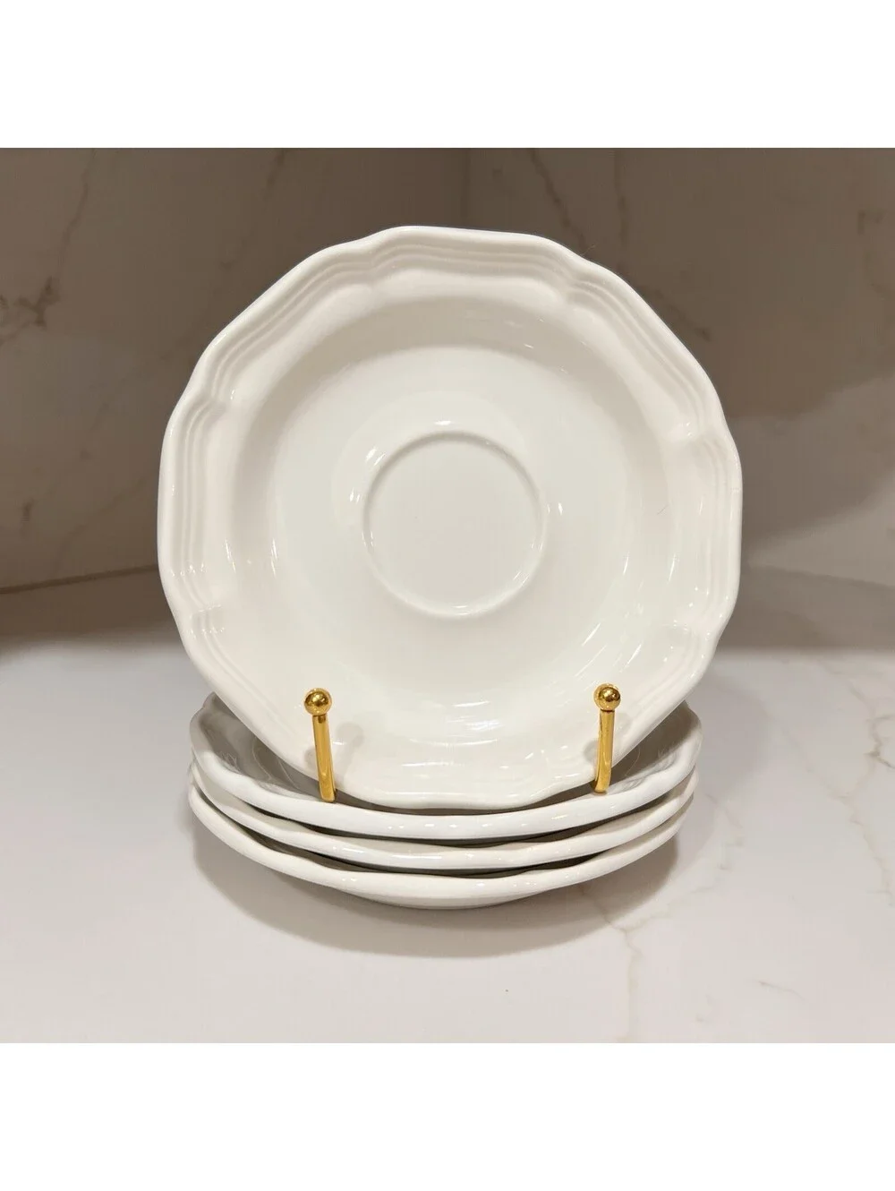 4 Mikasa French Countryside Bread Butter Plate Cottagecore Rustic White Scallop